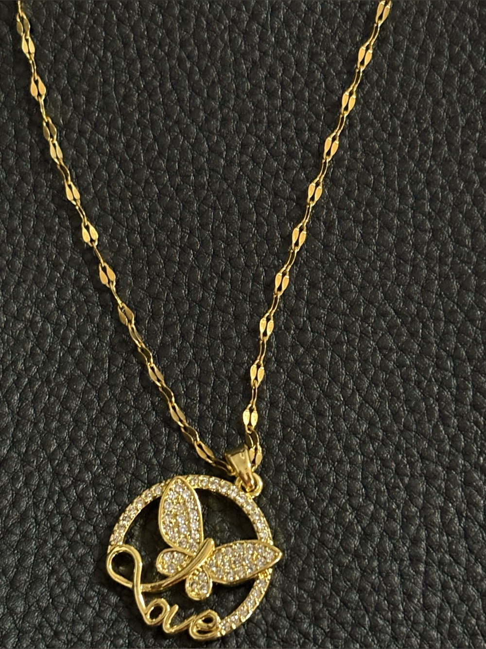 Gold Plated Butterfly 'Love' Pendant Necklace